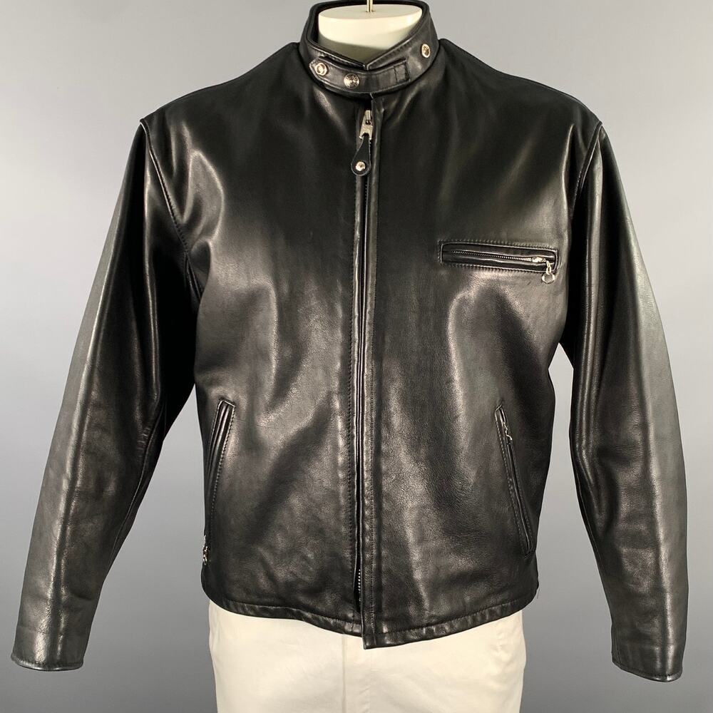 SCHOTT Size 46 Black Leather Moto Racer Jacket